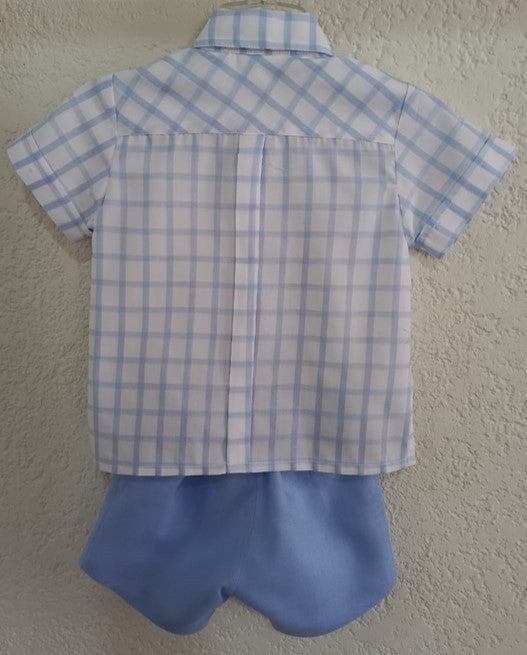 Conjunto niño, camisa de algodón de cuadros azules