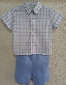 Conjunto niño, camisa de algodón de cuadros azules