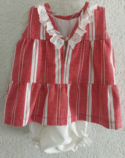 Vestido de lino algodón de rayas rojas