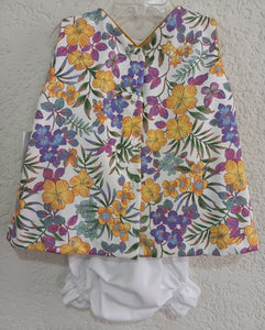 Vestido de piqué estampado de flores amarillas y lila