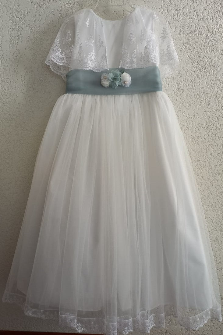 Vestido Blanco de Tul, Falda Plisada de Tul Liso